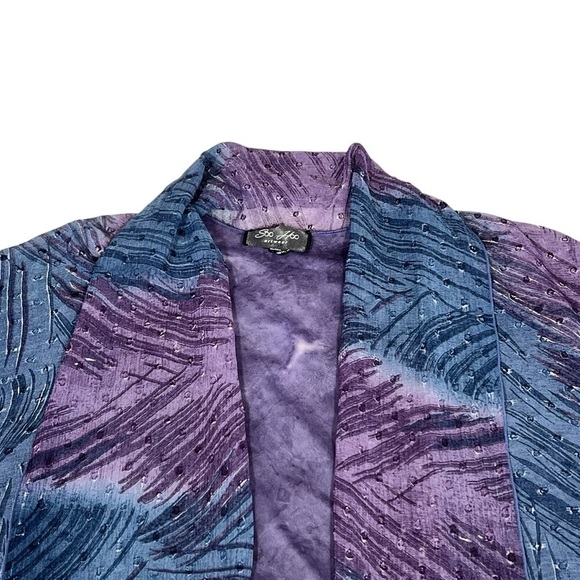 SOO HOO ARTWEAR Purple Blue Sheer Open Front Kimono Sarong Wrap Sz L/XL - Picture 8 of 16